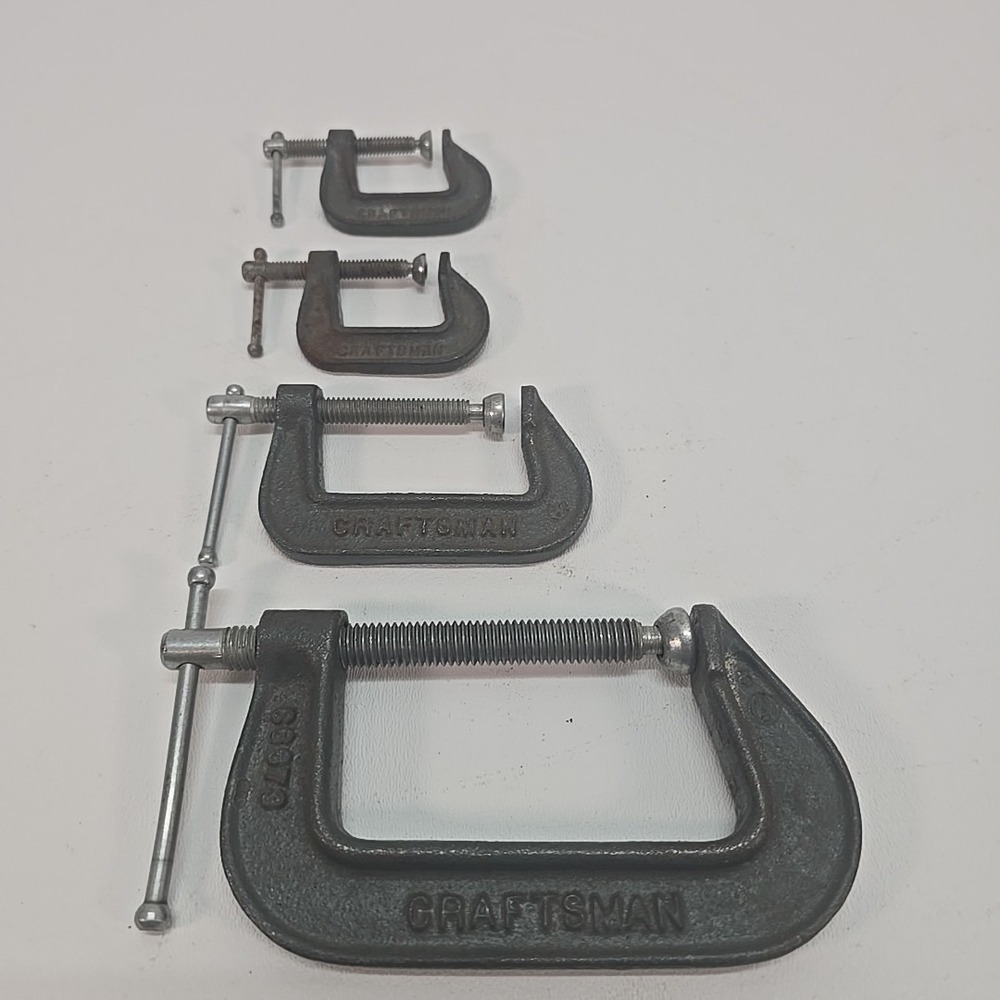 Set of 4 Vtg Craftsman USA Malliable C-Clamps/Screw Clamps 66673 66672 & 2-66671